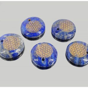 Colgante Rodado Plano Flor Vida Lapislázuli 30mm