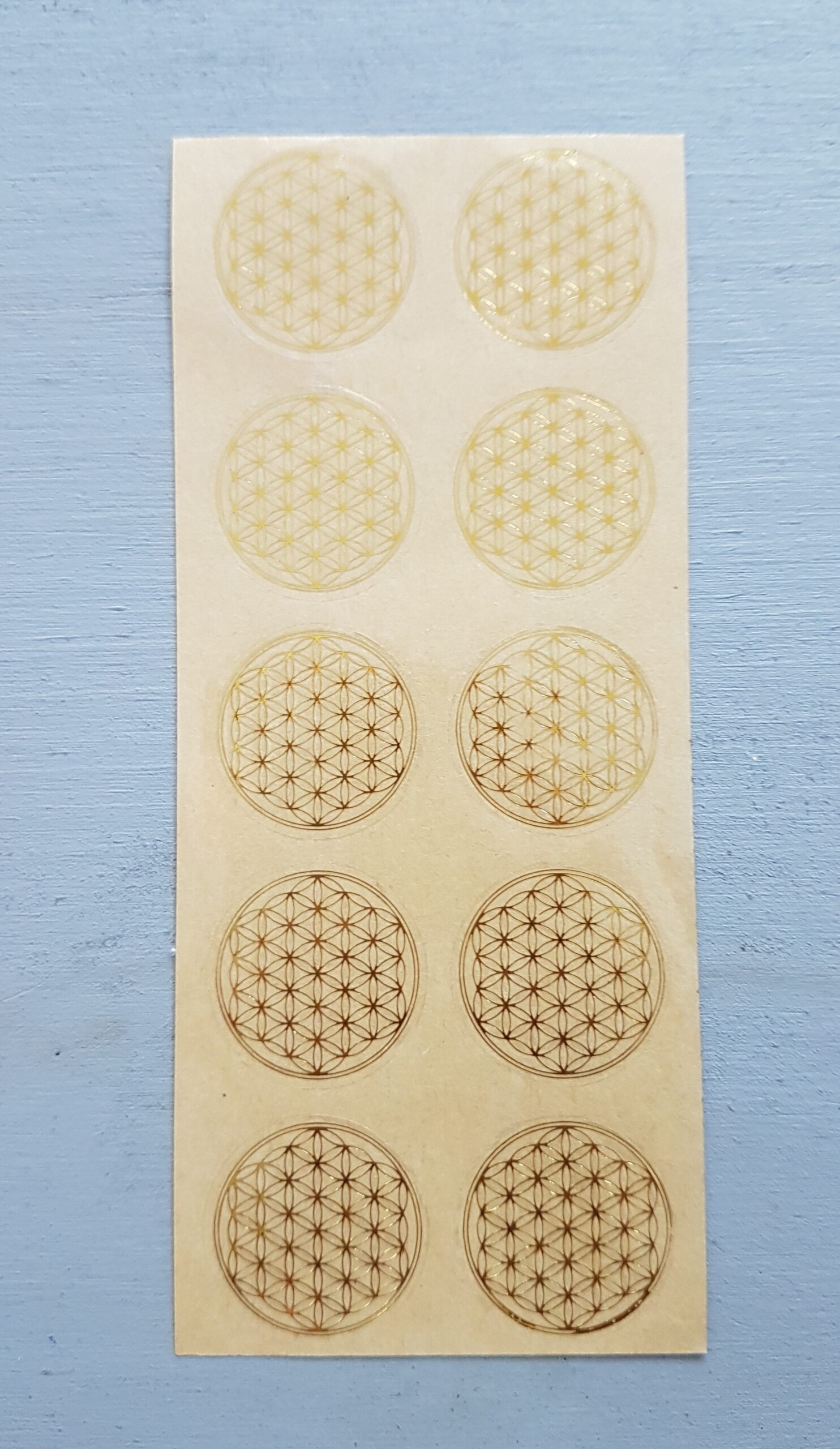 Pegatina Flor De La Vida Transparente Oro 2,5 cm (x10)